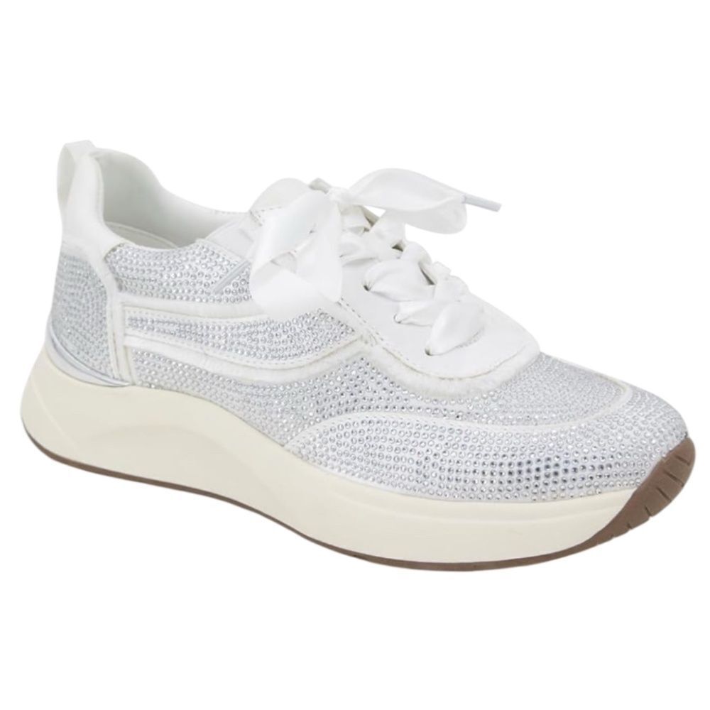 Reaction Kenneth Cole White Rhinestone Crystal Satin Ribbon Lace Sneakers